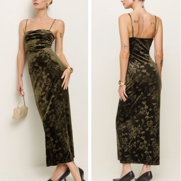 Reformation Dresses & Skirts - NEW Reformation Elise Knit Midi Dress - Green Floral Velvet
